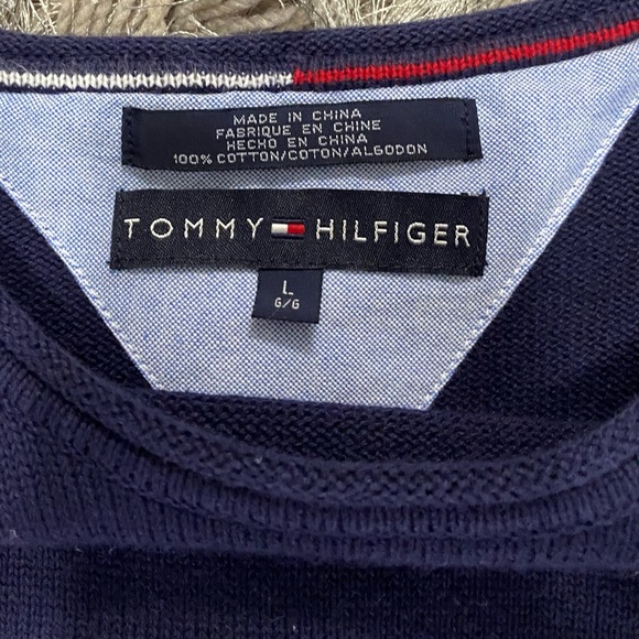 Tommy Hilfiger men blue, red, white 100% cotton, crew neck sweater. Size L. Used - Picture 7 of 11